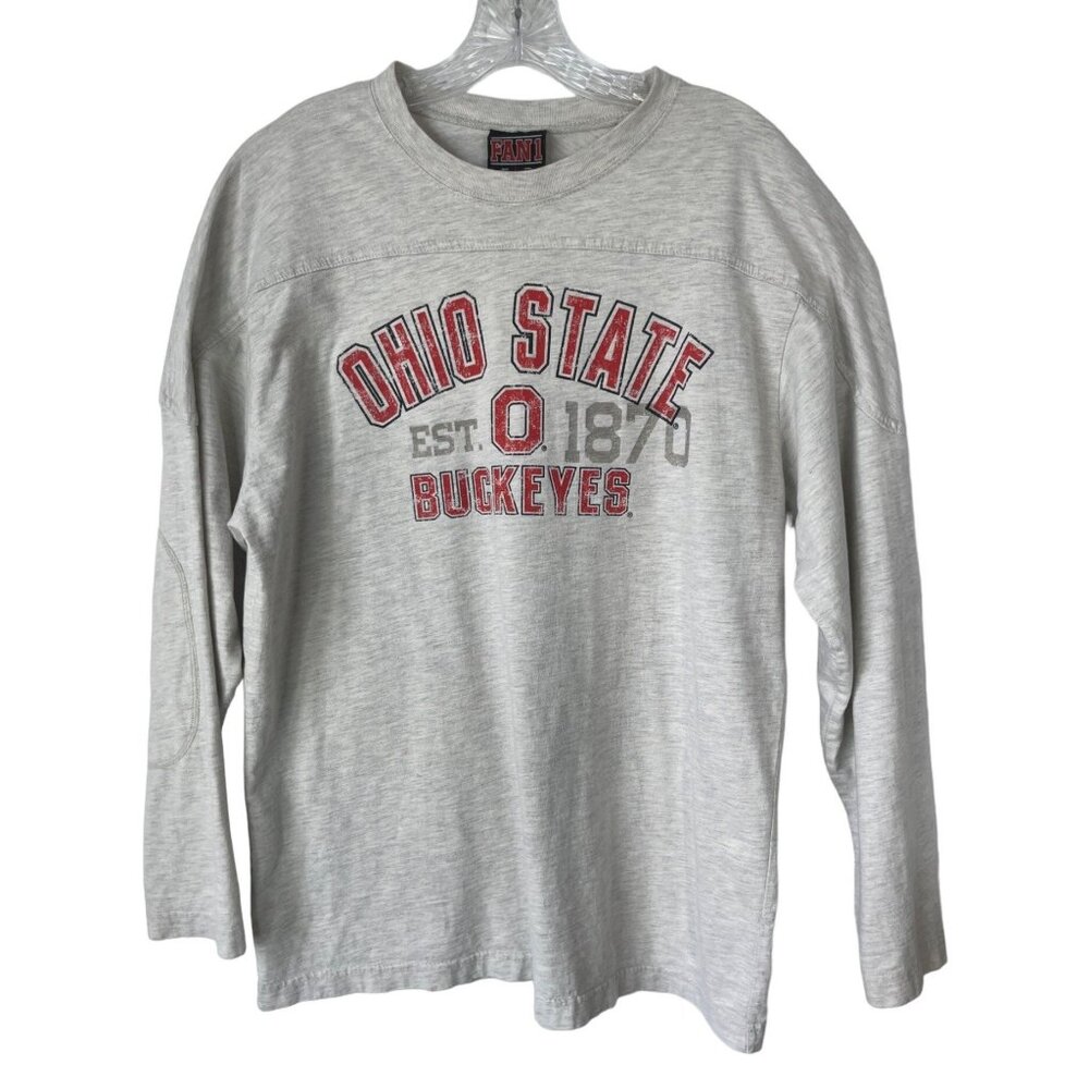 Ohio State Buckeyes Long Sleeve Tshirt Mens Tan Red Ohio State Fan 1
